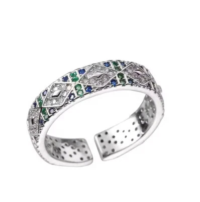 Ring 925 Silber Sterling Zirkonia Bunt Damen Frauen Größe Verstellbar Anpassbar - Bild 1 von 4
