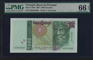 Portugal 5000 Escudos 1997 P-190 UNC graded - Picture 1 of 2