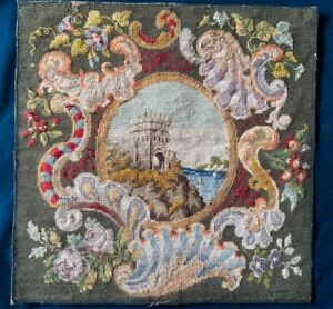ANTIQUE VICTORIAN HAND WORKED TAPESTRY EMBROIDERY PANEL, 45 X 46 CM