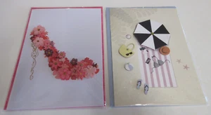 Blank Greeting Cards - Two for Adult Female - Flower Shoe and Beach Scene - New - Picture 1 of 6