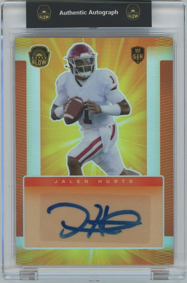 2021 Super Glow Jalen Hurts Auto Orange Refractor Autograph SP /100 Encased - Image 1 of 2