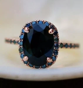 6 Ct Black Diamond Ring Oval Shape In Rose Gold Finish AAA Certified - Picture 1 of 3