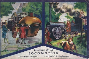 Chromo du Lion Noir - Histoire de la Locomotion. Voiture de Cugnot, Fusée de .. - Imagen 1 de 2