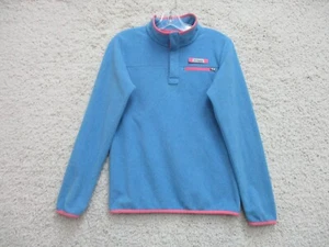 Columbia PFG Sweater Large 14-16 Youth Blue Pink Snap Tee Fleece Logo Girls YLG - Picture 1 of 12
