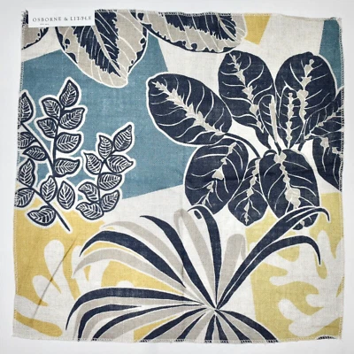 OSBORNE & LITTLE Printed Fabric FRONDOSO Blue Gold Taupe 17"x17" SAMPLE REMNANT - Image 1 of 4