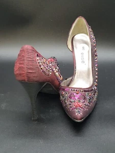 Womens Fuel Dollhouse Shoes High Heels Size 6 Burgandy Beaded - Picture 1 of 10