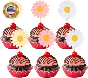 Daisy Cupcake Toppers, 24 Pcs Daisy Flower Cupcake Toppers, Daisy Cake Decoratio - Picture 1 of 6