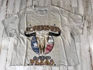 Foreigner Don't Mess With Texas Cowskull Beige Short Sleeve Cropped Tee S/M - Picture 1 of 9