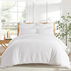 Cloud Waffle Bright White Queen Comforter Set Soft Luxury Bedding 90x94in - Picture 1 of 4