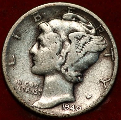 Moneda de diez centavos Mercury 1940 Philadelphia Mint plata Foto 1 de 2