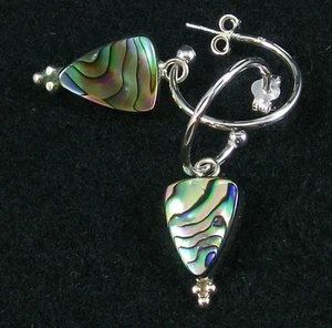 Pendientes Paua Abulón Láser Facetado Aro Triángulo Lágrima .925 Plata de Ley - Imagen 1 de 4