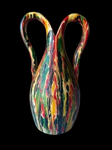 Vase Anse Céramique Style Igor Santo Stefano Peinture Ancien Vintage Cruche - Picture 1 of 8