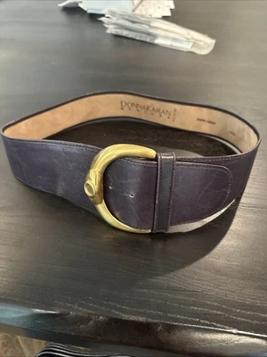"Cinturón de cuero morado Donna Karan vintage hebilla dorada 28"" 30"" cintura talla L correr pequeño" Foto 1 de 4