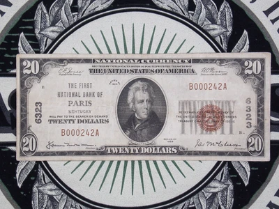 1929 $20 NB Kentucky National Currency *PARIS* KY Ch#6323 B000242A ECC&C, Inc. - Image 1 of 4
