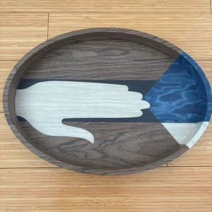 L'OBJET Edgar Oval Wooden Tray Stunning Hand Inlay Elegant Walnut Colorful#10118 - Picture 1 of 7