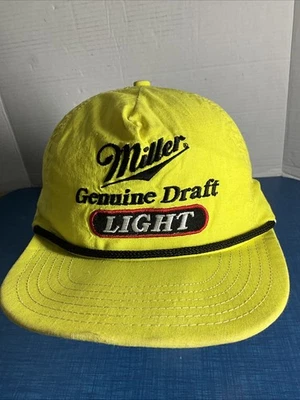 ВИНТАЖНЫЙ Miller подлинный проект шляпа крышка ремень бейсболки желтый черный веревки пива мужской - Изображение 1 из 4