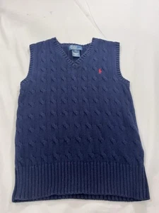 Vintage Polo Ralph Lauren Cableknit Sweater Vest Boys Small 6/7 Dark Blue Knit - Picture 1 of 5