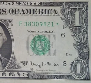 ** STAR ** $1 1963 A Federal Reserve Note - Picture 1 of 3