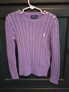 Polo Ralph Lauren Purple Girl's Cable Knit Sweater Size 5 New Without Tags - Picture 1 of 3