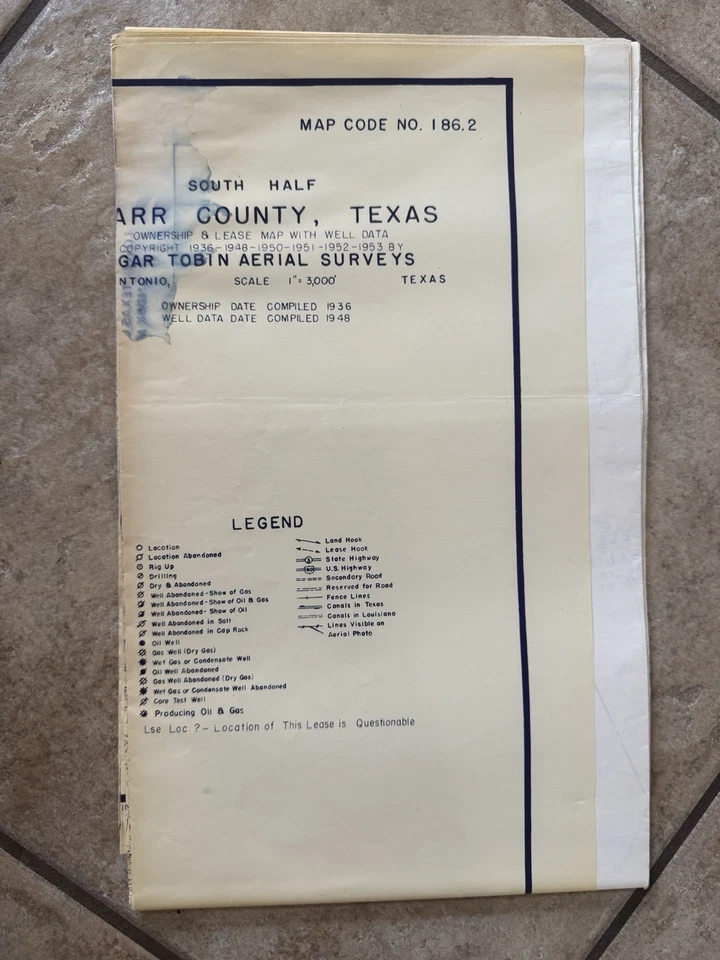 Starr County TEXAS South Half Edgar Tobin Aerial Surveys Map Oil Gas Wells - Image 1 of 4