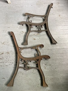 Salvaged Pair / set Cast Iron Victorian Park Bench Legs Ends - Picture 1 of 23