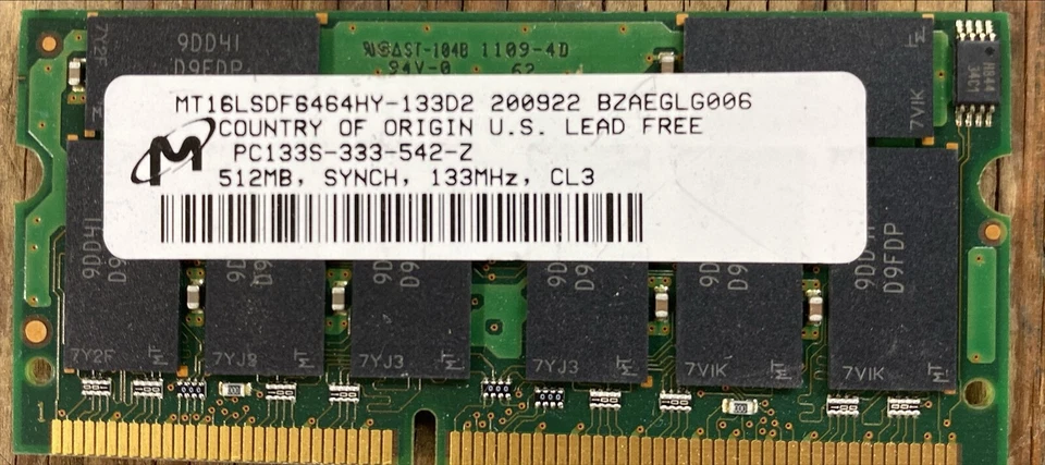 MT16LSDF6464HY-133D2 Micron 512MB 133MHz PC133 Non-ECC SODIMM 144-pin Memory RAM - Image 1 of 1
