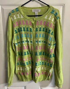 Tiara International Cardigan Womens XL Christmas Collection Green Sweater Trees - Picture 1 of 4