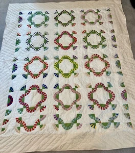 Vintage Farmhouse Quilt Feed Sacks Hand Pieced Hand Quilted Folk Art - Picture 1 of 22