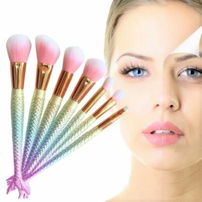 7 tlg. Make Up Pinsel Set Schminkpinsel Kosmetik Pinsel Foundation Meerjungfrau - Bild 1 von 4