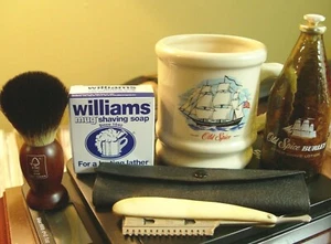Lote de afeitado Durham maquinilla de afeitar recta dúplex y estuche + cepillo, taza, botella y jabón - Imagen 1 de 9