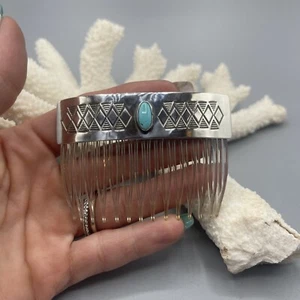 Pettine per capelli vintage Navajo in argento sterling e turchese #Z67 - Foto 1 di 17