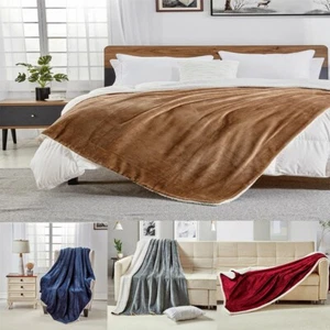 Sherpa Fleece Blanket Ultra Plush Super Soft Flannel Reversible Sofa Bed Throws - Picture 1 of 36