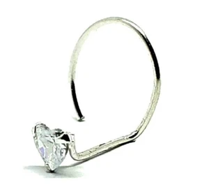 Cuore Naso Borchia Curl Zircone 3mm Artiglio Set 22g (0,6mm) Argento 925 10mm... - Foto 1 di 24