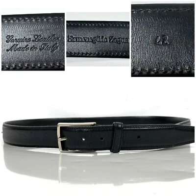 Vestido Ermenegildo Zegna Para Hombres Cinturón Negro Talla 42 Cuero Hebilla Plateado HECHO EN ITALIA Foto 1 de 4