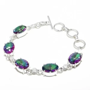 Mystic Topaz Gemstone Handmade 925 Sterling Silver Jewelry Bracelet Sz 7-8" - Picture 1 of 1