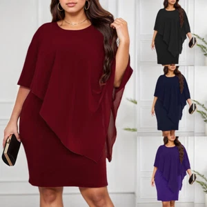Plus Size Women Chiffon Bodycon Ruffle Cocktail Evening Party Mini Dress Gown - Picture 1 of 18