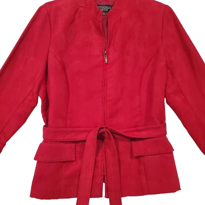 Chaqueta para mujer Studio 1 Petite 12P roja con cinturón vacaciones San Valentín Foto 1 de 4