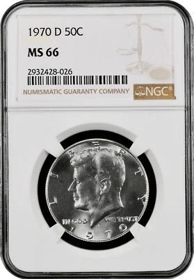 Medio dólar estadounidense Kennedy 1970-D, MS66 por NGC, ¡¡¡una moneda de aspecto EXQUISITO!!!! Foto 1 de 4
