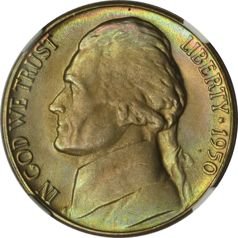 1950-D Jefferson Nickel 5c, NGC MS 67 + Cover