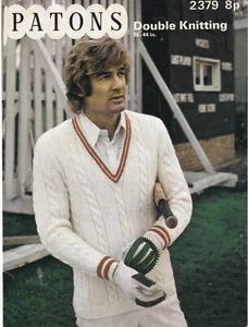 Patons 2379 mans cricket sweater knitting pattern sport double cable 38 to 44 - Picture 1 of 1