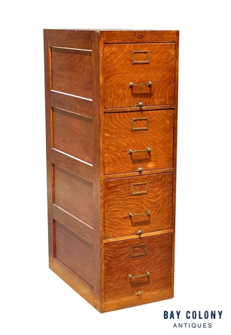 Antique Oak 4 Drawer Wood File Cabinet - Weis Furniture Company Cover