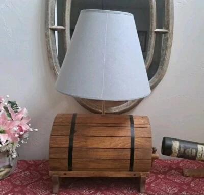 Rustic Barrel Lamp Wooden Wine Barrel Light Lamp One Of A Kind  - Image 1 of 4