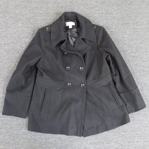 Cappotto Michael Kors Pea donna XL nero lana chiusura con bottoni