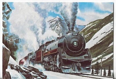 NOS LEANIN' TREE Christmas Card 7.25x5.5 Climbing Kicking Horse Pass Train - Image 1 of 3
