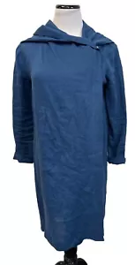 Morgane Le Fay Jacket Small Linen Marine Blue Hooded EUC two snap closure - Picture 1 of 9