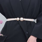 Creative Pearl Buckle Belt PU Leather Dress Skirt Waist Elastic Thin Women B _SE