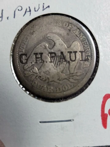 1845 Liberty Seated Quarter Counterstamp G H Paul Brunk p 243 Cover