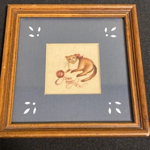 Red Cardinal Theorem Painting Signed by  Artist Jean Henry 2in Square 3 in Frame - Picture 1 of 4