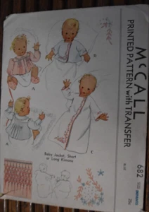 Antique from 1938 McCall Pattern w/ Transfers 682 Infants Jacket Kimono Uncut - Picture 1 of 3