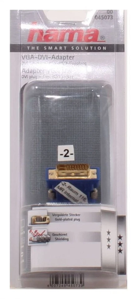 Hama VGA-DVI-Adapter DVI-Stecker - VGA-Kupplung vergoldet geschirmt 00045073
